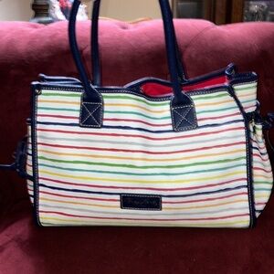 Dooney & Bourke navy blue and multi color striped tote